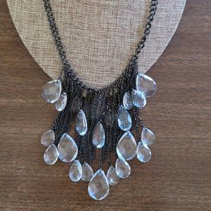 Necklace Dark Brass Tone Chain Style with Plastic Clear Pieces Fashion Jewelry